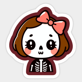 Halloween Cute Skeleton Girl with a Bow | Kawaii Chibi Girl in a Skeleton Costume Sticker